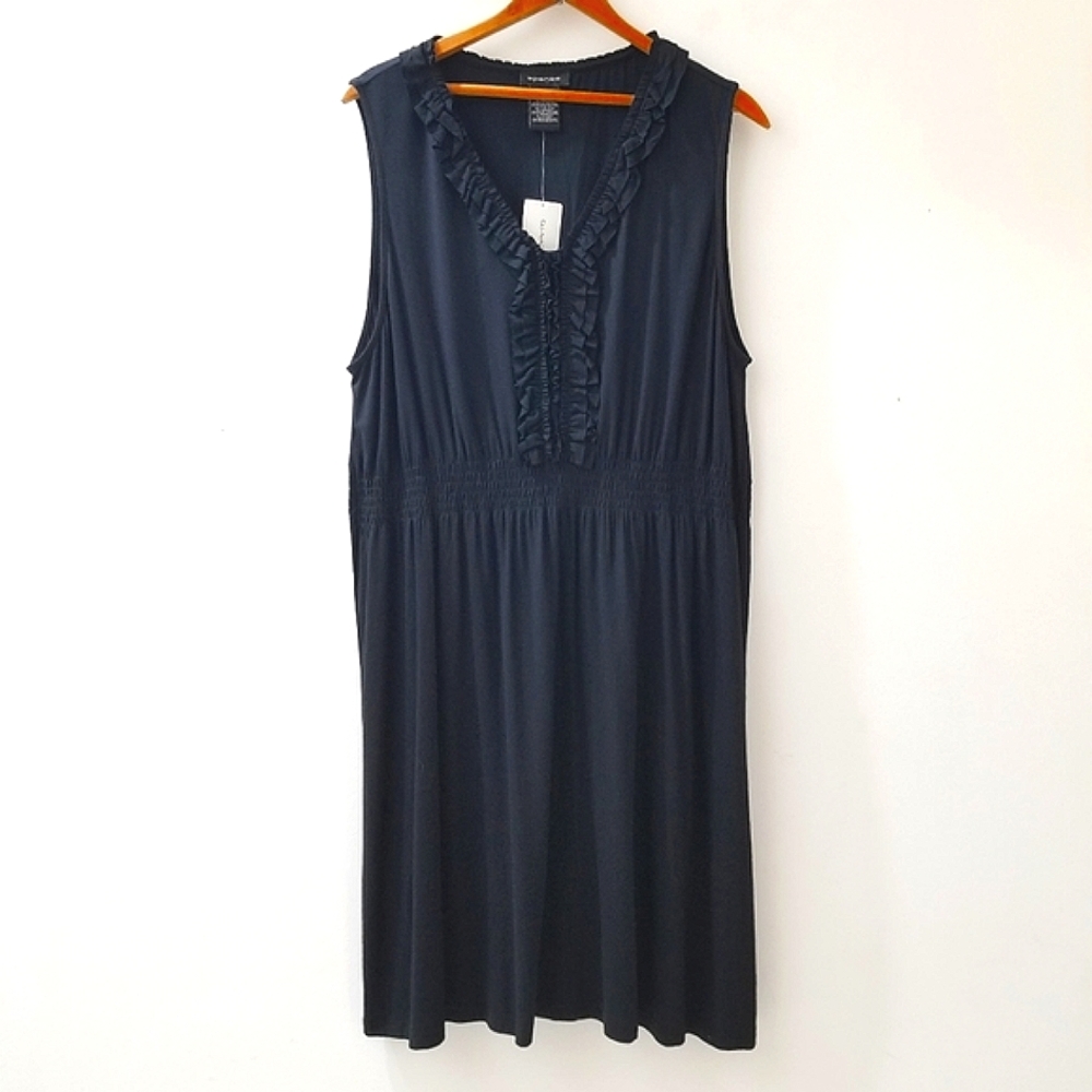 Spense Ruffle Front Dress Missy XXL NWT Black Sleeveless V-Neck Jersey Knit